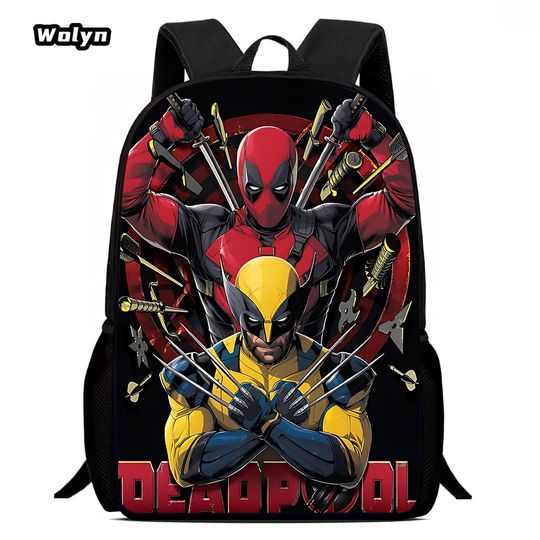 Deadpool & Wolverine Kids Backpack, Cartoon School Bag for Boys and Girls