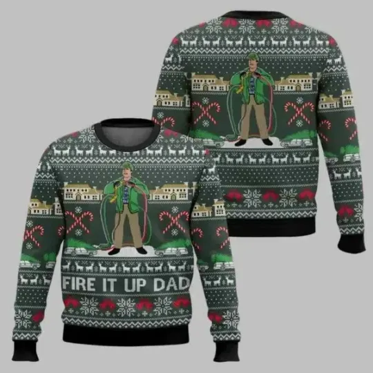 Fire It Up Dad Clark Griswold Ugly Christmas Sweater