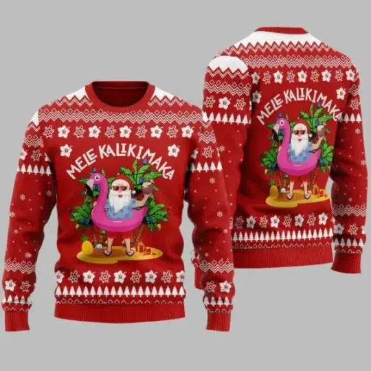 Mele Kalikimaka Hawaiian Santa Ugly Christmas Sweater