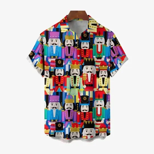 Christmas Nutcracker Print Casual Short Sleeve Shirt