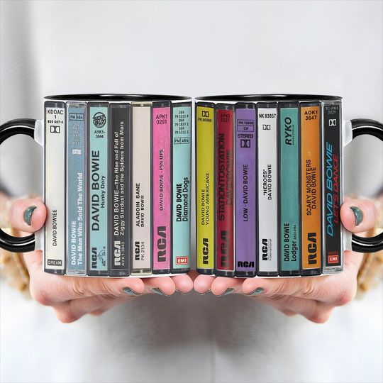 David Bowi Albums Cassette Collection Retro Accent Mug
