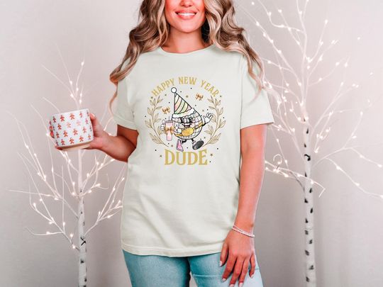 Happy New Year Dude - Funny Party T-Shirt - Disco Ball Tee - Coquette Bow Shirt
