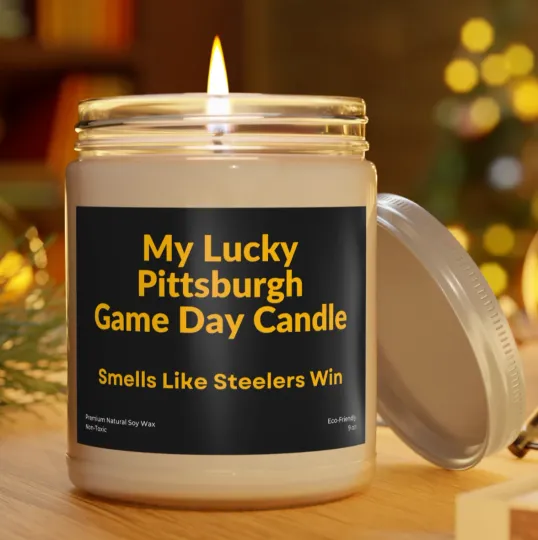 Pittsburgh Steeler Win Premium Natural Candle Football Decor