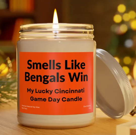 Cincinnati Bengals Win Premium Natural Candle Football Decor