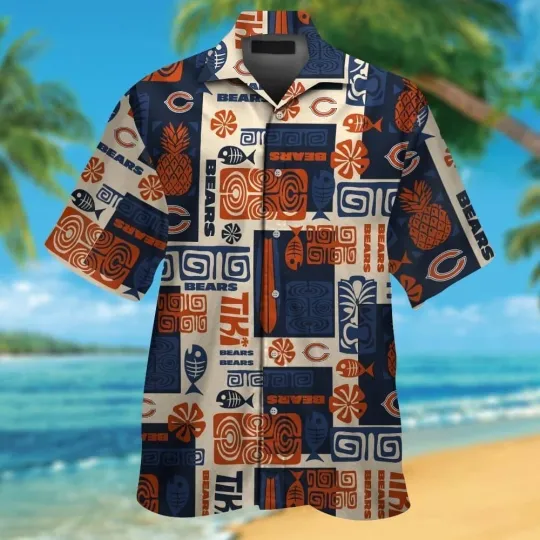 Chicago Bears Short Sleeve Hawaiian Shirt Tropical Button-Up