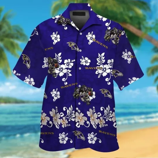 Baltimore Ravens Tropical Hawaiian Short Sleeve Button-Up Shirt