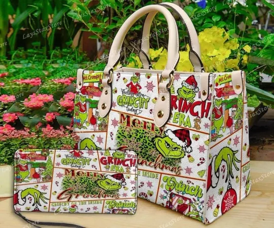 Personalized funny character Christmas Leather Handbag, funny character Women Bags, funny character Lovers