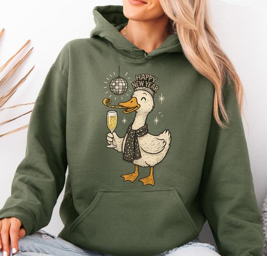 Just a New Year Goose 2026 Hoodie: Champagne, Disco Ball, Sparkly Scarf for Family Hoodie