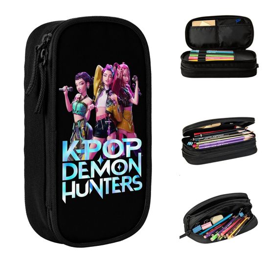 Huntrix Kpop Demon Hunters Pencil Case Pen Holder for Students Stationery Gifts