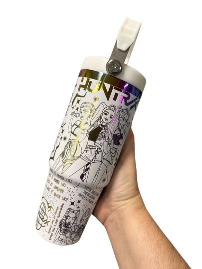 Kpop Flip Top Tumbler: Engraved Rainbow Design