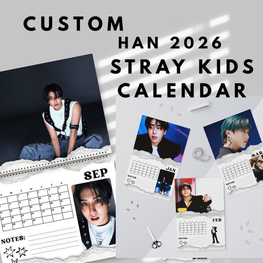 Han Stray Kids Calendar 2026 Bang Chan, Lee Know, Changbin, Hyunjin, Han, Felix, IN Wall Calendar 2026