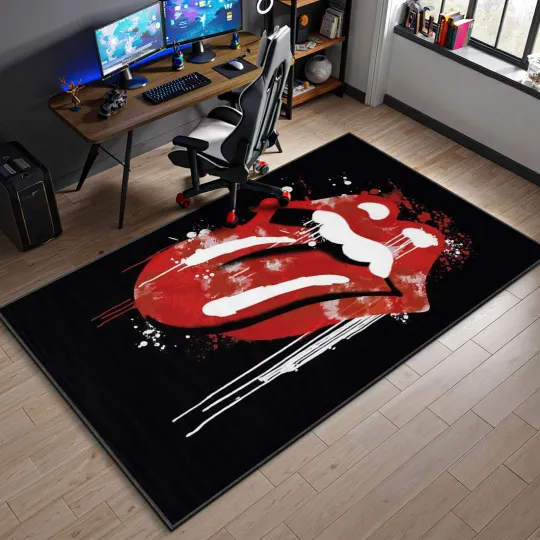 Rolling Stones Lips Tongue Rug – Rock Band Music Room Decor Carpet