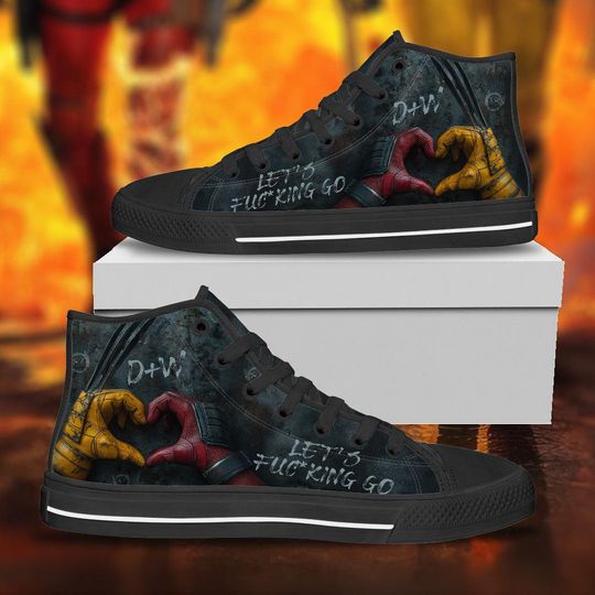 Deadpool Wolverine High Top Sneakers, Superhero Love Shoes, Hero Squad Shoes, Gift for Him