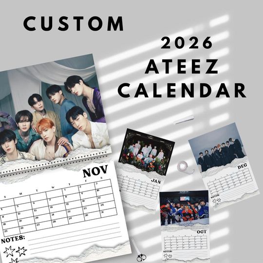 Ateez calendar  2026 Hongjoong, Seonghwa, Yunho, Yeosang, San, Mingi, Wooyoung