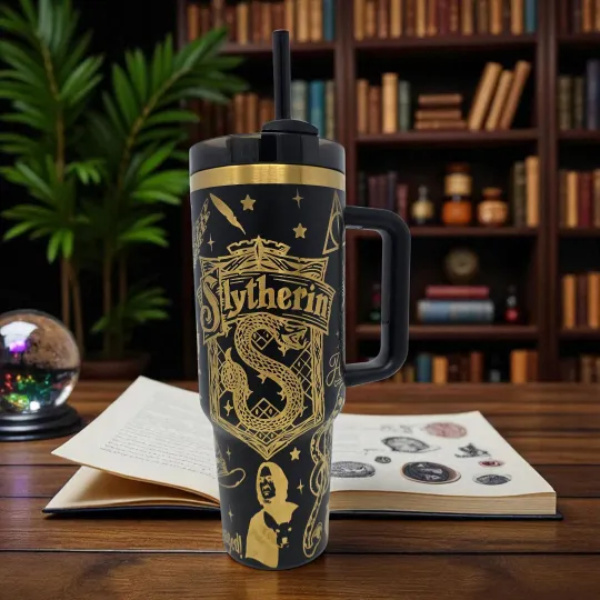 40 oz Engraved Insulated Tumbler with Handle Harry Potter Slytherin Hogwarts