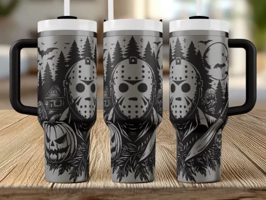 Horror Themed 40oz Laser Engraved Tumbler with Handle Glow-in-the-Dark