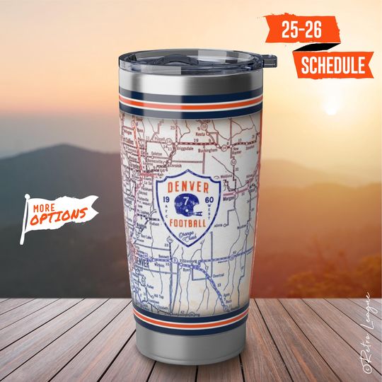 Denver Broncos Tumbler  Vintage Map, 20oz Stainless Steel Travel Mug