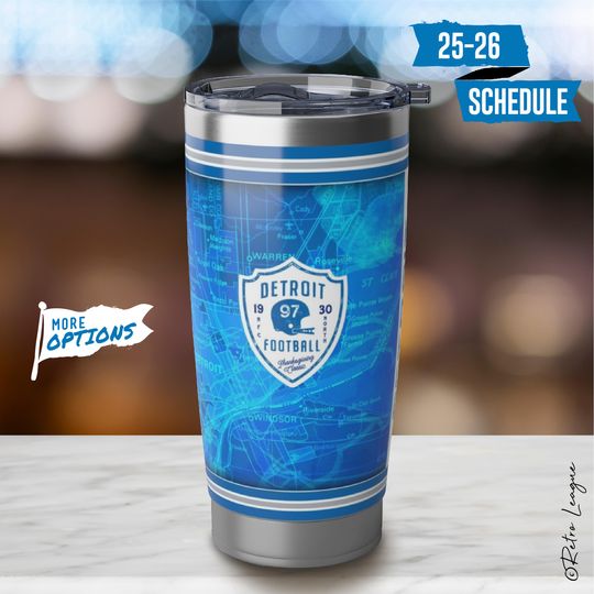 Detroit Lions Tumbler  Vintage Detroit Map, 20 oz Stainless Steel Travel Mug