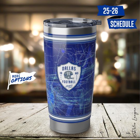 Dallas Cowboys Tumbler with Vintage Map & Schedule  20oz Stainless Steel Travel Mug, Dallas Fan Gear, Best Cowboys Gift for Sports Fans