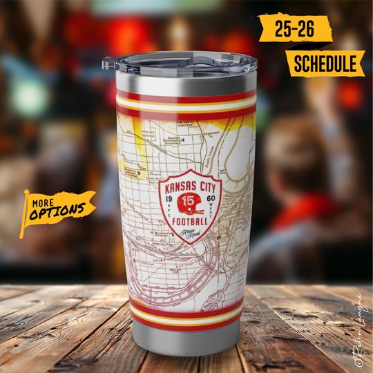 Kansas City Chiefs Tumbler - 20oz, Vintage Kansas City Map & KC Chiefs Game-Day Schedule, Perfect Gift for Chiefs Kingdom Fans