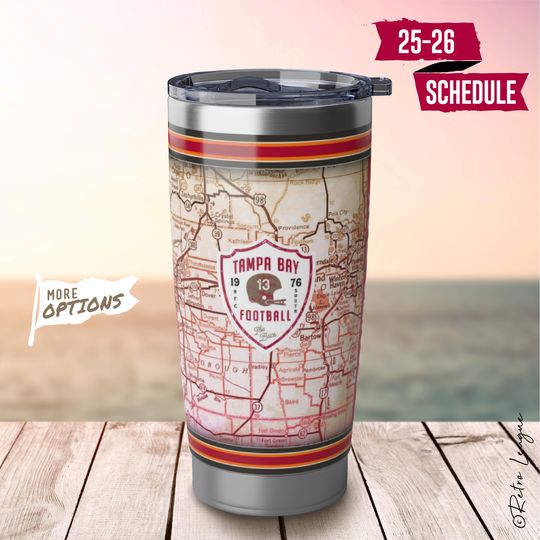 Tampa Bay Buccaneers Tumbler with Vintage Tampa Bay Map  20oz Stainless Steel Travel Mug  Personalized Option  Best Tampa Bay Gift