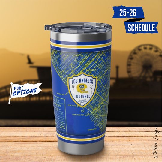 Los Angeles Rams Stainless Steel Tumbler - 20oz, Vintage LA Map & Rams Game-Day Schedule, Best Los Angeles Gift for Rams Fans