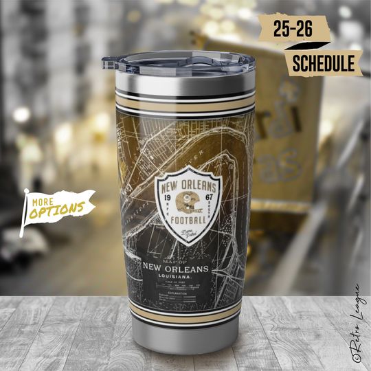 New Orleans Saints Tumbler with Vintage NOLA Map & Game Schedule  20oz Stainless Steel Travel Mug, New Orleans Fan Gear, Best Saints Gift
