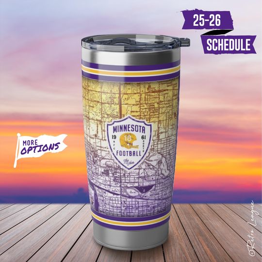 Vintage Minnesota Vikings Tumbler Map  20oz Stainless Steel Travel Mug