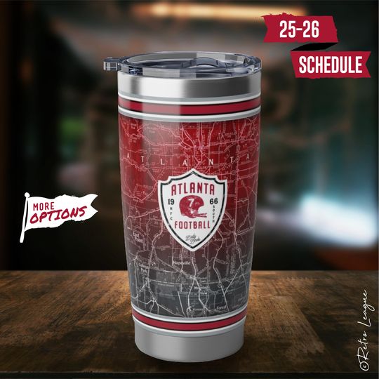 Atlanta Falcons Stainless Steel Tumbler - 20oz, Vintage Atlanta Map & Falcons Game-Day Schedule, Perfect ATL Gift for Falcons Fans