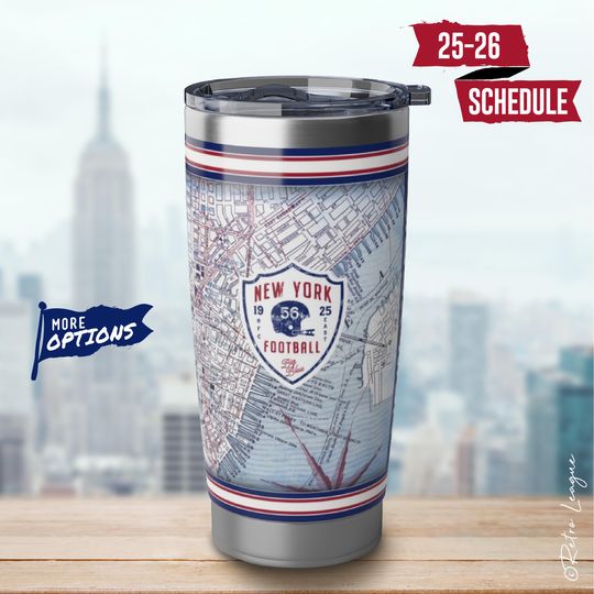 NY Giants Tumbler  Vintage Map, 20oz Stainless Steel Tumbler