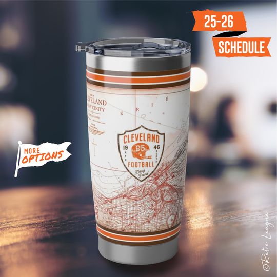Cleveland Browns Tumbler  Vintage City Map, 20oz Stainless Steel