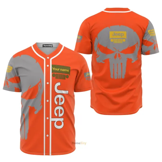 Custom Name Orange Jeep Skull Personalized Baseball Jersey