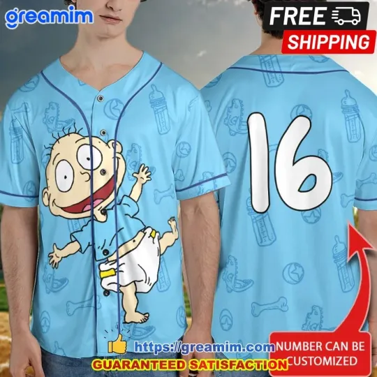 Baby Rugrats Custom Blue Baseball Jersey