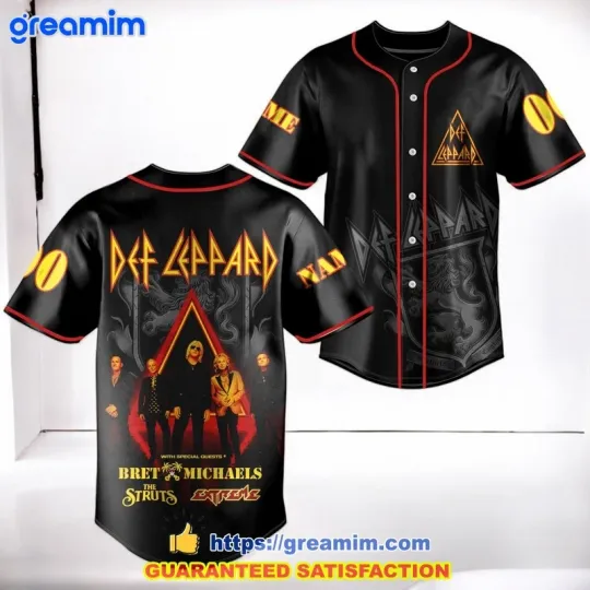 Def Leppard Rock Band Black Baseball Jersey