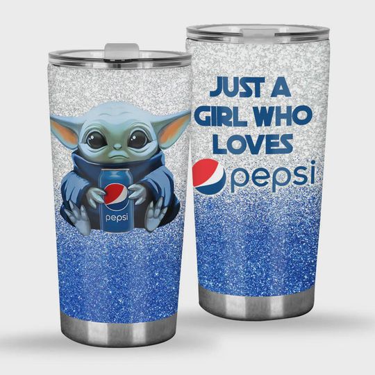 Just A Girl Who Loves Pepsi Tumbler, Cute Character Cup, Blue Glitter Mug, Gift For Pepsi Lover, Stainless Steel Travel Cup
