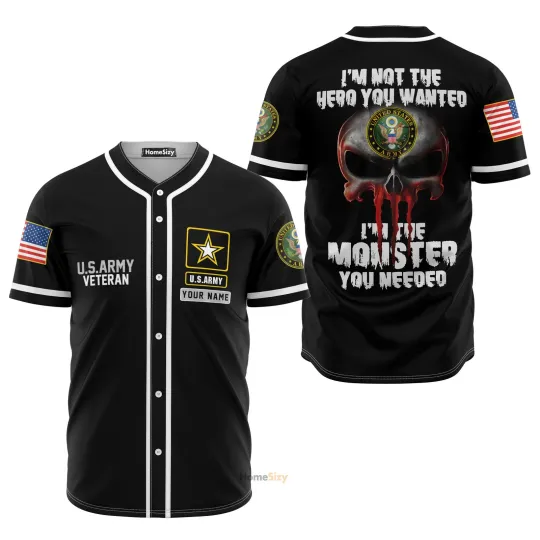 Custom Name US Army Veteran Black Personalized Baseball Jersey
