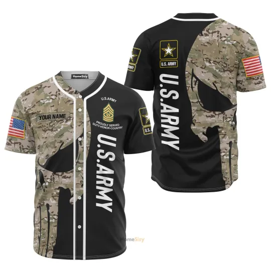 Custom Name US Army Marine Corps Skull Personalized Baseball Jersey
