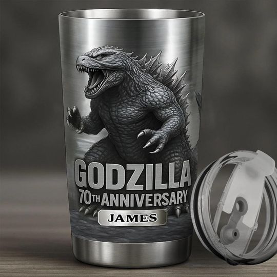 Personalized 70th Anniversary Insulated Tumbler, Giant Monster 20oz 30oz Travel Mug, Cool Dinosaur King of Monster Tumbler