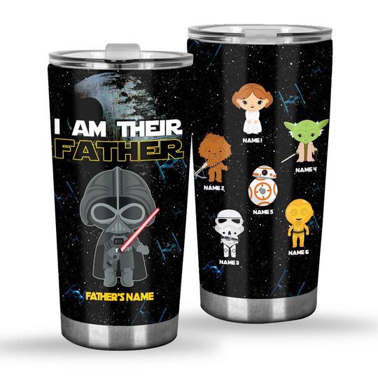 Personalized Star Wars Dad Tumbler, I Am Their Father Tumbler, Custom Chibi Character Gift, Father's Day Gift for Husband