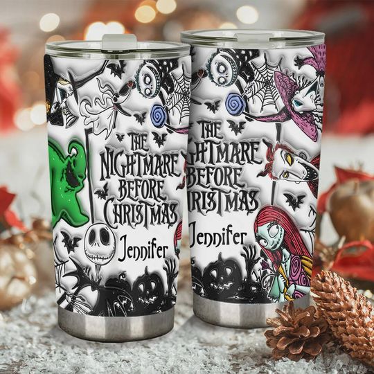 Nightmare Before Christmas Tumbler, Jack Skellington Sally Tumbler, Custom Name Spooky Christmas Gift, Tim Burton Fan Gift for Her Him