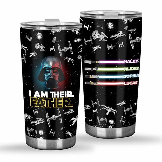 Personalized Star Wars Dad Tumbler, I Am Their Father Cup with Kids Names, Custom Darth Vader Gift for Dad, Father's Day Gift