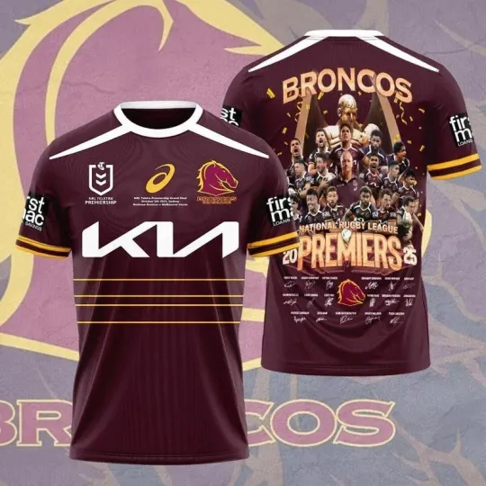 Brisbane Broncos 2025 NRL Premiers 3D T-Shirt