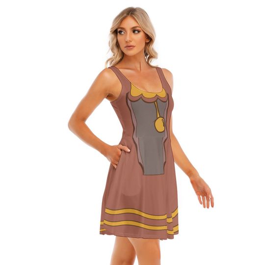 Halloween Cogsworth Skater Dress, Beauty and the Beast Costume, Disney Women Dress