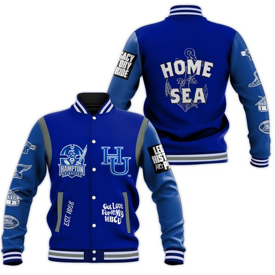 Hampton University Motto 3.0 Royal Blue Wool & Leather Men's Varsity Jacket