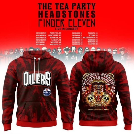 Edmonton Oilers Tea Party Headstones Finger Eleven Tour 2025 3D Hoodie
