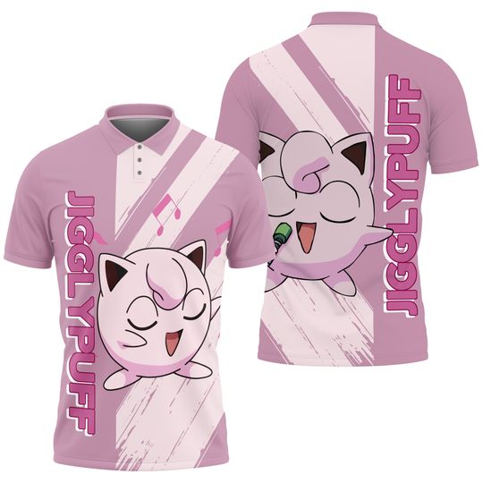 Jigglypuff Polo Shirt, Cute Jigglypuff Graphic Polo, Funny Summer Polo Shirt, Vintage Aloha Polo Shirt, Kawaii Unisex Beach Shirt Gift