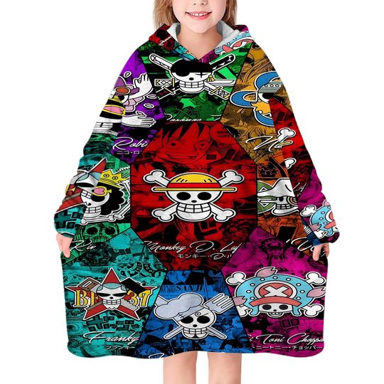Luffy One Piece Oversized Blanket Hoodie Sweatshirt with Large Pocket for Women Men