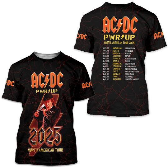 2025 AC.DC Pwr Up World Tour 3D T-Shirt, Rock Band 3D T-Shirt, Pwr Up Tour Tee, AC.DC Band Fan Gift, AC.DC Merch, Music Tour 3D T-Shirt