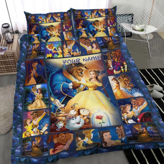 Personalized Beauty And The Beast  Fairytale Fan Gift Christmas Quilt Bed Set
