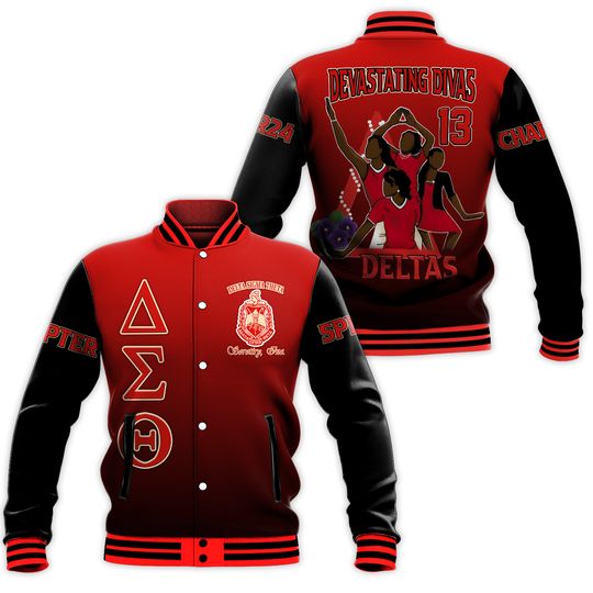 Ireishprint Delta Sigma Theta Chapter Varsity Jacket, Detas Girls 1913 Crimson Gradient Sorority Jacket